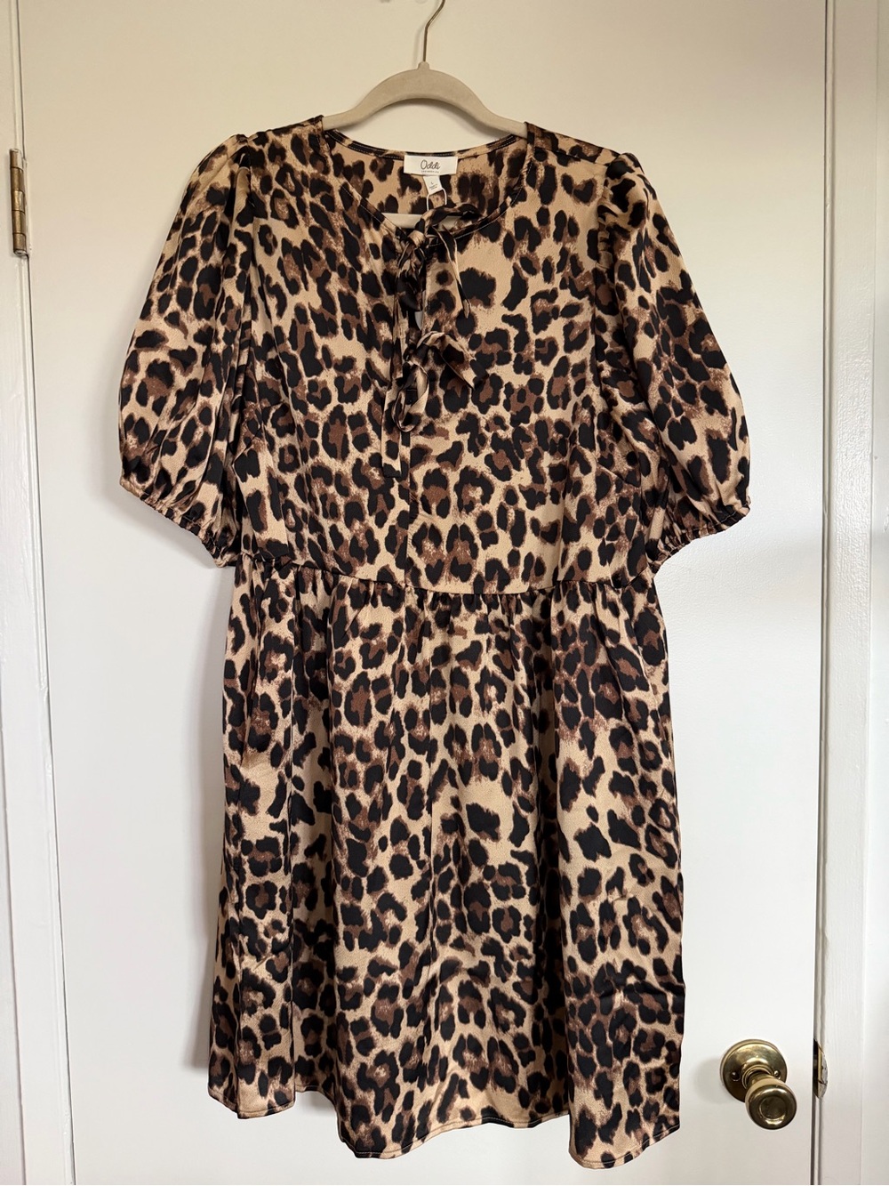Oat Leopard Print Casual Dress in Tan and Black